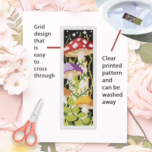 ORIGACH 6 Set Mushroom Jungle Cross Stitch Bookmark Kit for Beginner - Image 3