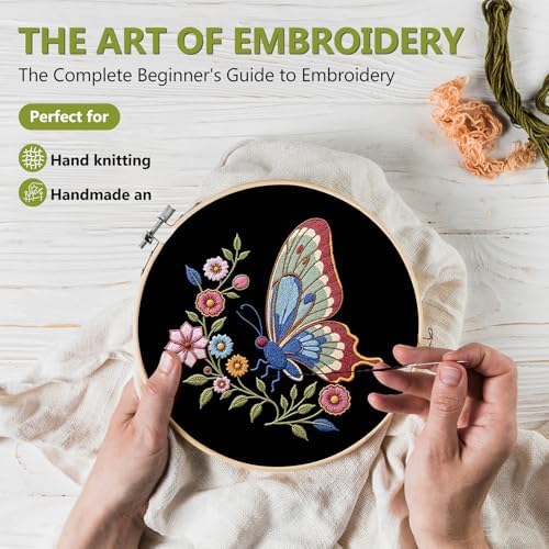 Santune Embroidery Kit Needlepoint Cross Stitch Kits for Beginners Adult Needle Point Sets with Butterfly Embroidery Patterns, Includes Step-By-Step Instructions and Accessories - Image 4