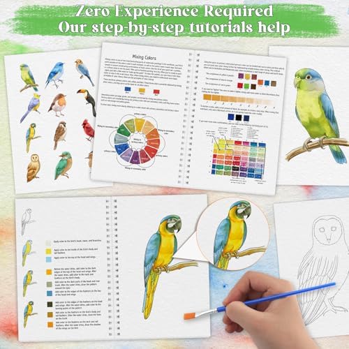 Beginners Watercolor Workbook for Adults, Step-by-Step Coloring Book Set - Image 5