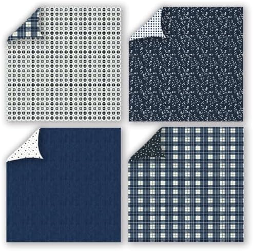 Gingham Scrapbook Paper 12x12 Blue,24 Sheets Double-Sided Boho Blue Floral Pattern CardStock Paper Pad Boho Tone Decorative Craft Papers for Holiday Cardmaking DIY Collage Papers. - Image 4