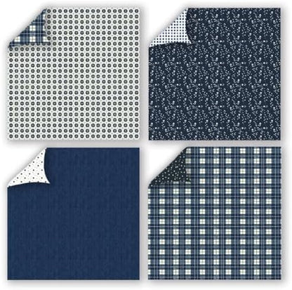 Gingham Scrapbook Paper 12x12 Blue,24 Sheets Double-Sided Boho Blue Floral Pattern CardStock Paper Pad Boho Tone Decorative Craft Papers for Holiday Cardmaking DIY Collage Papers. - Image 4