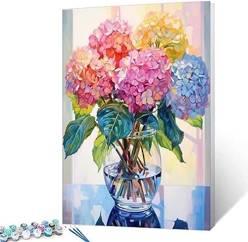 Tucocoo Hydrangea in Glass Vase Window Landscape Paint by Numbers for Adults Beautiful Flower DIY Paint by Numbers Acrylic Paint Canvas Colorful Flowers Painting Kits Art 16x20 Inch（Without Frame） - Image 2