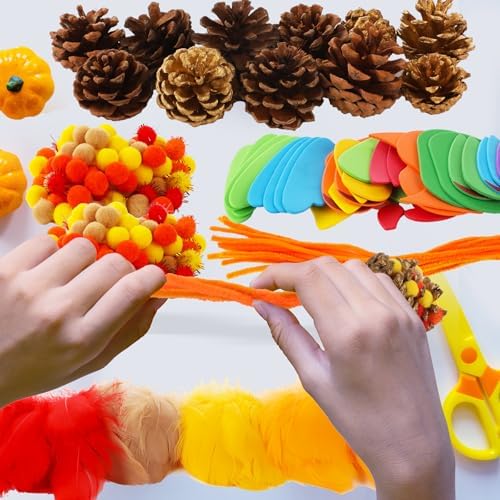 Qyeahkj Thanksgiving Pinecone Trukey Craft Kit for Kids (Makes 16), Fall Crafts Ornament for Kids Teens Adults Thankful Dinner Party Activity Supplies Classroom Project Table Centerpiece Decorations - Image 7