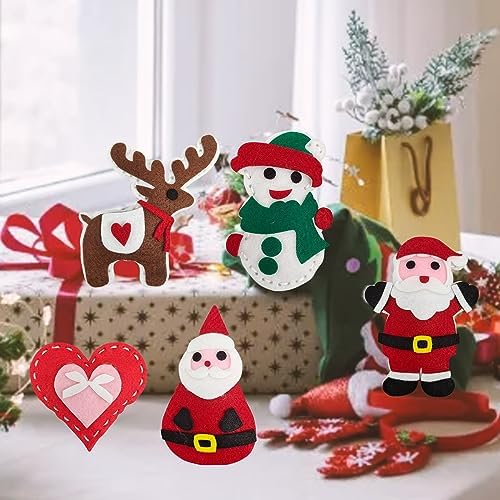 Jtnohx Sewing Kit for Kids, Felt Christmas Ornaments Set, 5 Sets DIY Craft Kits - Christmas Deer, Santa Claus, Snowman, Heart, Christmas Tree Decor for Home Party Decorations - Image 6