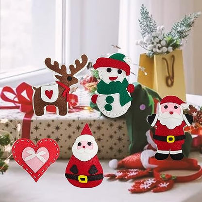 Jtnohx Sewing Kit for Kids, Felt Christmas Ornaments Set, 5 Sets DIY Craft Kits - Christmas Deer, Santa Claus, Snowman, Heart, Christmas Tree Decor for Home Party Decorations - Image 6