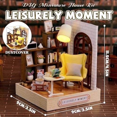 Kisoy Dollhouse Miniature with Furniture Kit, DIY 3D Wooden DIY House Kit with Dust Cover,Handmade Tiny House Toys for Teens Adults Gift(Leisurely Moment) - Image 2