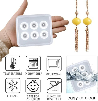 Silicone Jewelry with Hole Molds, 6 Cavity Ellipse Beads, for Jewelry, Polymer Clay, Soap Making, Cabochon Gemstone DIY Crafting Projects - Image 3