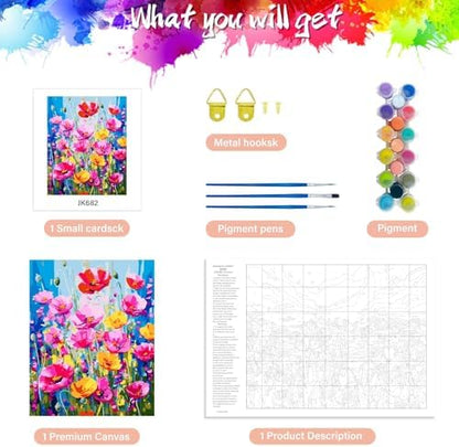 Yunnuo Paint by Numbers Kit for Adults Beginner, Flower Adults' Paint-by-Number Kits on Canvas,DIY Acrylic Pigment Poppy Flowers,Perfect for Home Wall Decor and Gifts(20x16 Inch) - Image 5