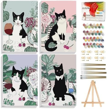 JULOUYN 4 Pack Adult Paint by Number Kits Cat with Framed 8x12 in by JULOUYN