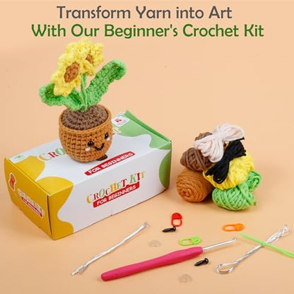 A-URA Sunflower Crochet Kit for Beginners, Knitting Kit for Kids and Adults - Image 5
