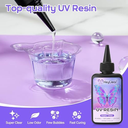 HeyClear UV Resin Kit 200g with UV Light, Molds and Casting Tools -Super Clear, Hard, Low Odor, Premixed and Fast Curing UV Glue for Coating, Jewelry Making, DIY Craft Decorations - Image 3