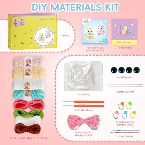 Crochet Kit for Beginners, Cute cat Animal Kits for Adults, Amigurumi Set - Image 3