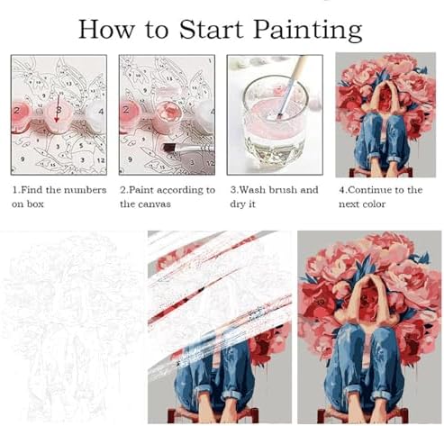 ZRIZQ Paint by Numbers Kit for Adults Beginner,Woman with Flowers,16x20 - Image 5