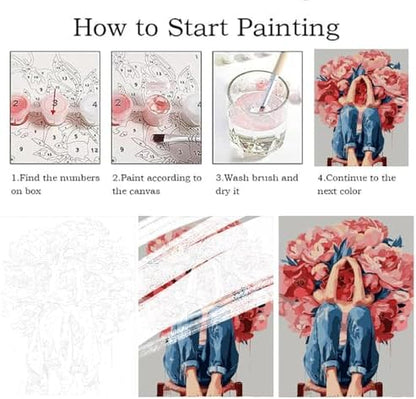ZRIZQ Paint by Numbers Kit for Adults Beginner,Woman with Flowers,16x20 - Image 5