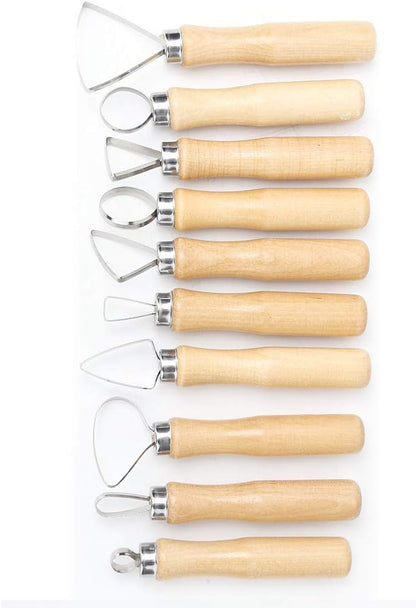 Yctze 10pcs Clay Pottery Sculpture Wax Soap Modelling Tools Set - Essential DIY Clay Carving Kit with Ribbon Tools for Pottery Crafting