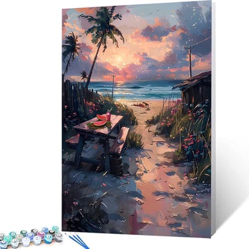 Beach Paint by Numbers Kit for Adults Tree Paint by Numbers, DIY Acrylic Watercolor Oil Painting Kits for Adults Beginners with Brushes, Hobbies for Women for Home Wall Decor, Gifts 24x32 in 9-85 - Image 4