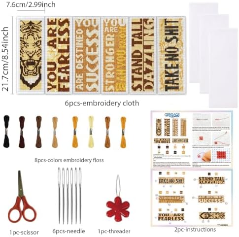 ORIGACH 6 Set Inspirational Scripture & Tiger Cross Stitch Bookmark Kit - Image 2