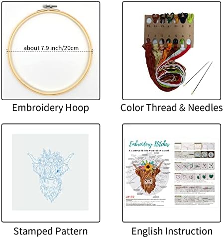 Louise Maelys Highland Cow Floral Embroidery Kit for Beginners Craft - Image 2