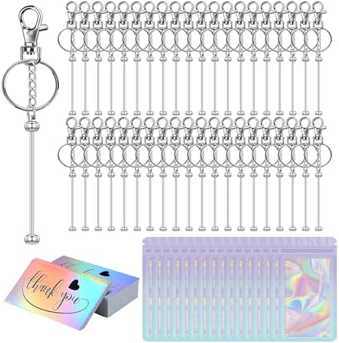 42/84/126 Pcs Beadable Keychain Bars Bulk Blank DIY Beaded Keychain Making Supplies with Bag Thank You Card by Unknown