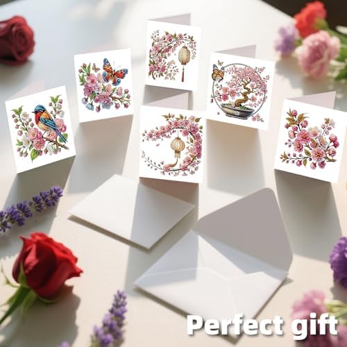 jinglinhh 12pcs Diamond Art Painting Bluebird Flowers Greeting Cards with Envelopes, DIY Card Making Kits for Adults, Diamond Art Christmas Cards for Birthday Holiday Postcards Craft Gifts - Image 5