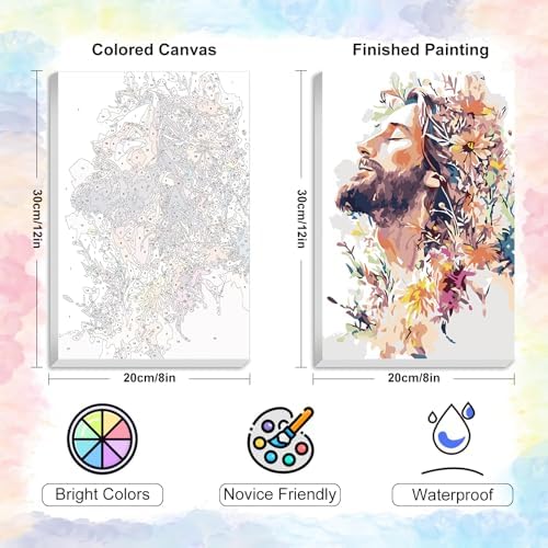 Yezavesu Framed Paint by Numbers Kit for Adults Beginner & Kids Ages 8-12, Jesus Paint by Numbers with Frame, DIY Number Painting for Adults Colorful Flowers for Home Wall Decor Gift 8X 12 inch - Image 3
