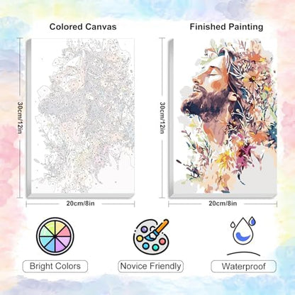 Yezavesu Framed Paint by Numbers Kit for Adults Beginner & Kids Ages 8-12, Jesus Paint by Numbers with Frame, DIY Number Painting for Adults Colorful Flowers for Home Wall Decor Gift 8X 12 inch - Image 3