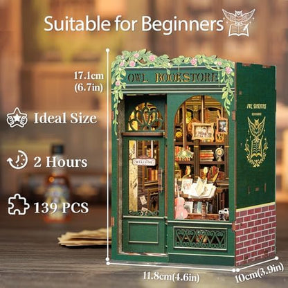 Owl Bookstore Book Nook Kit - 3D Wooden Puzzles with LED - Image 5