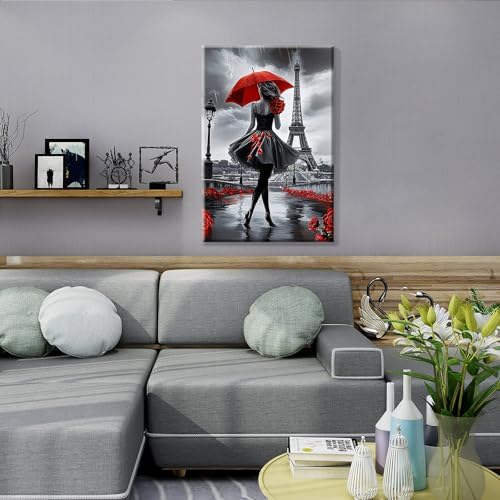 JOOZ Paint by Numbers Kit for Adults with Frame, Eiffel Tower Paint by Number with Easel, DIY Rose Woman Oil Painting by Numbers with Red Umbrella, Adult Paint by Number Kits for Wall Decor 8x12 Inch - Image 5