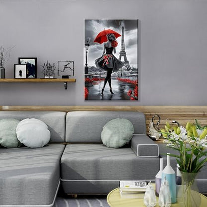 JOOZ Paint by Numbers Kit for Adults with Frame, Eiffel Tower Paint by Number with Easel, DIY Rose Woman Oil Painting by Numbers with Red Umbrella, Adult Paint by Number Kits for Wall Decor 8x12 Inch - Image 5