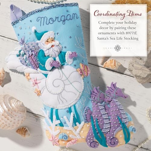 Bucilla Felt Applique 6 Piece Ornament Making Kit, Santa's Sea Life, Perfect for DIY Arts and Crafts Projects - Image 5