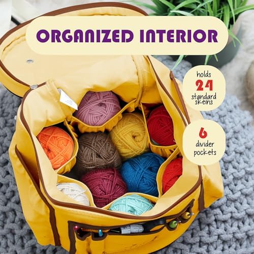 Hearth & Harbor Crochet Bag Organizer – Durable Knitting Bag, Yarn Organizer for Accessories and Supplies, Canvas Yarn Holder, Crochet Carrying Case with Accessories Pouch, Storage Organizer –Mustard - Image 3