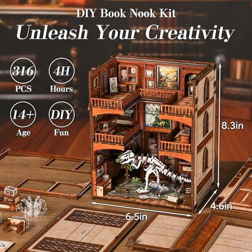 DIY Book Nook Kit, 3D Wooden Puzzle for Adults, Miniature House Kit with Touch LED Light, Gothic Bookshelf Insert Decor, Creative Hobby Gift for Fantasy Lovers - Image 4