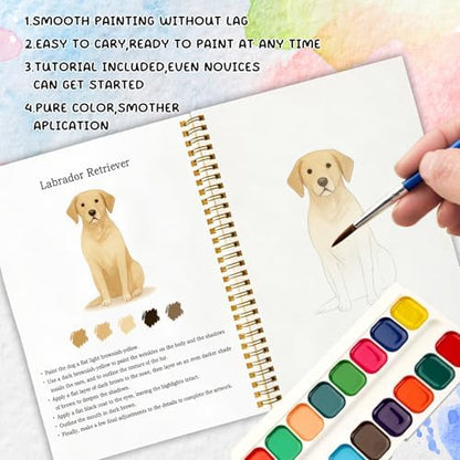 12 Dog Breed Patterns Watercolor Set, Puppy Painting Book for Beginners, Relaxing DIY Art Gift for Dog Moms, Women and Adults, Pet Lover Stress Relief Activity - Image 4