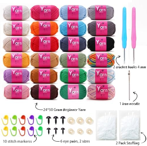 24 Pack Beginner Yarn for Crocheting Tube Crochet Yarn Multicolor - Image 2
