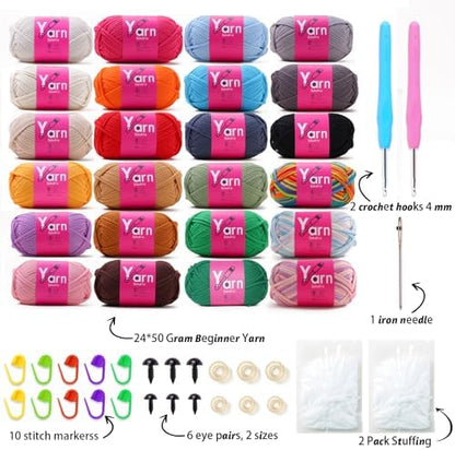 24 Pack Beginner Yarn for Crocheting Tube Crochet Yarn Multicolor - Image 2