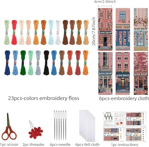 KYOQFVN 6 Pack Book Store Cross Stitch Bookmark, Cross Stitch Bookmarks Kit for Beginners Adults, 14CT Embroidery Bookmark Kit for Book Lovers Starter Craft 6 x 20cm - Image 2