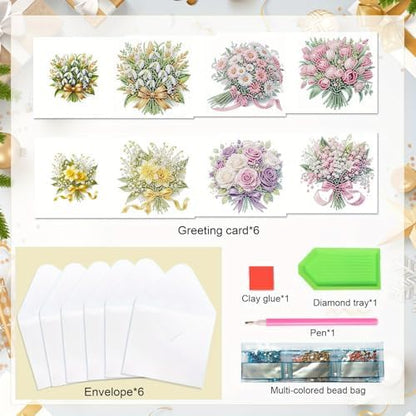 6pcs Diamond Art Painting Greeting Card Kit, DIY flowers Diamond Art Greeting Cards for Blessings and Wishes Special Shaped Diamond Greeting Card Arts Crafts for Christmas Birthday Thanksgiving Day - Image 3
