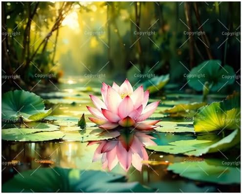 Botanical Paint by Numbers Kit for Adults - DIY Lotus Flower on Pond with Green Leaves Painting on Canvas 16x20 Inches, Acrylic Paint Set, Suitable for Beginners, for Home Decoration or Gifts by Unknown