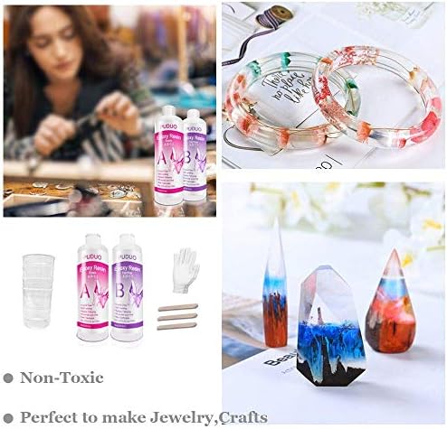 Epoxy Resin Crystal Clear Kit for Art, Jewelry, Crafts, Coating- 16 OZ Including 8OZ Resin and 8OZ Hardener | Bonus 4 pcs Measuring Cups, 3pcs Sticks, 1 Pair Rubber Gloves by Puduo - Image 5
