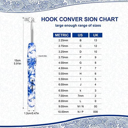 BCMRUN Crochet Hooks Set with Case 14 Size Blue and White Porcelain Pattern for Arthritis Hands, 2.25mm(B)-10mm(N) Crochet Needles for Beginners, Mothers Day Gift, Crochet Lovers (Azure) - Image 2