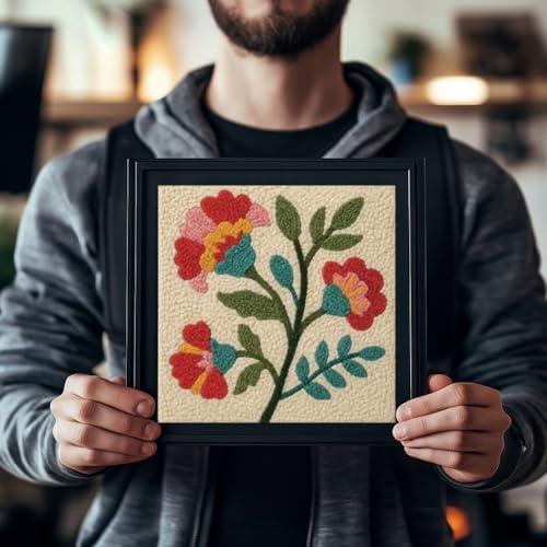 FREEBLOSS DIY Flowers Punch Needle Kit for Beginners Embroidery Punch Needle Starter Craft Set with Instructions Frame Embroidery Kit for Adults Gift Decoration,9.4x9.4inch - Image 6