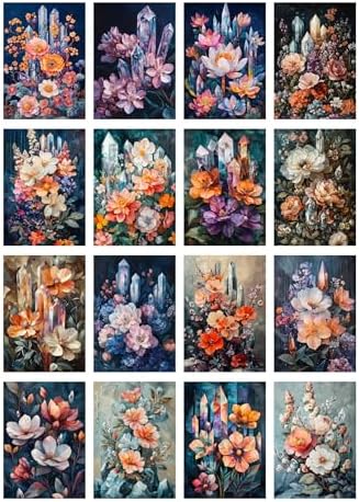 Decoupage Paper Pack (35 Sheets 6"x8") Crystal Bloom: Delicate Flowers and Luminous Quartz Crystals in Mystical Arrangements with Deep Hues and Ethereal Glow FLONZ Vintage - Image 2