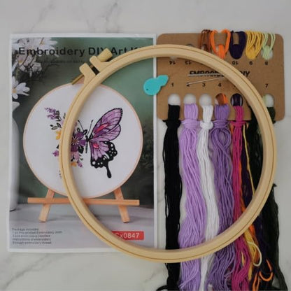 Embroidery Starter Kit for Adult Beginner with Butterfly Flower Pattern - Image 2