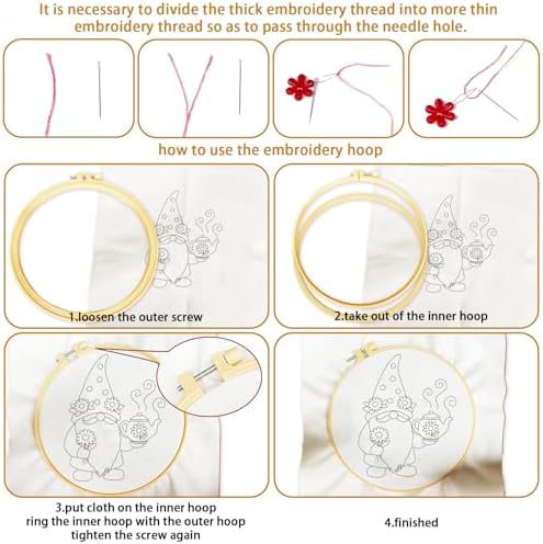 BEUNITONE 4 Set Gardener Gnome Embroidery Kit for Adult Beginners with Hoop - Image 3