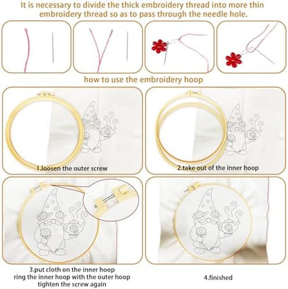 BEUNITONE 4 Set Gardener Gnome Embroidery Kit for Adult Beginners with Hoop - Image 3