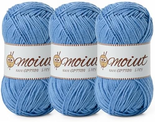 3 Pack Cotton Yarn for Crocheting, Baby Yarn for Crocheting Soft, 393yds / 5.29oz Fluffy Amigurumi Crochet Yarn, 5 Ply 100% Milk Cotton Yarn for Puzzle、Socks、Clothes(3 Light Blue) by OMoiut