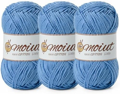 3 Pack Cotton Yarn for Crocheting, Baby Yarn for Crocheting Soft, 393yds / 5.29oz Fluffy Amigurumi Crochet Yarn, 5 Ply 100% Milk Cotton Yarn for Puzzle、Socks、Clothes(3 Light Blue) by OMoiut