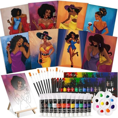 Cholemy 36 Pcs Paint and Sip Kit Gift for Adults 8''x10'',Charming Lady by Cholemy