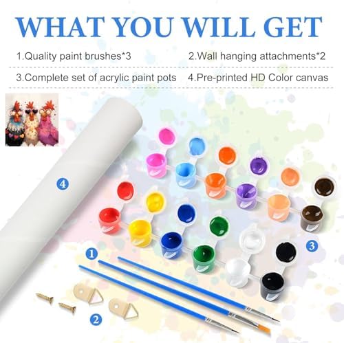 VIGEGU Chicken Paint by Numbers Kit for Adults Beginner,Paint by Number DIY Adult Paint by Number Kits for Home Decor 10x10 inch - Image 5