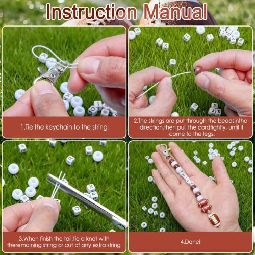 Tuhangcc 501 Pcs Football DIY Keychain Making Kit, Adjustable Letter Alphabet Beads Strings, 12 Charm 16 Cards with Lobster Clasps & Strings for Sport Theme Party Favor Gift (Football) - Image 5